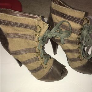 Peep toe heels shades of green and khaki